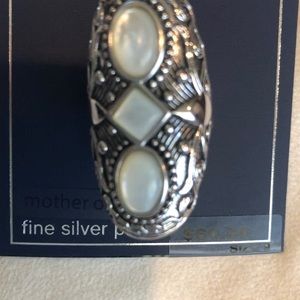 Silver tone oxidized oval ring